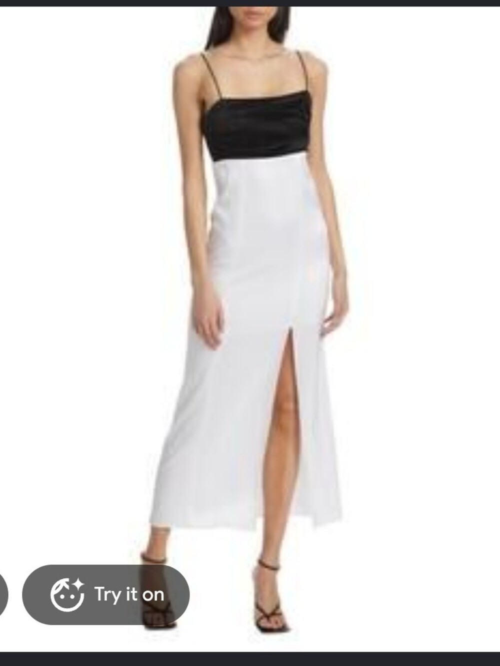 RIHOAS Black and White Satin Midi Dress with Spaghetti Straps